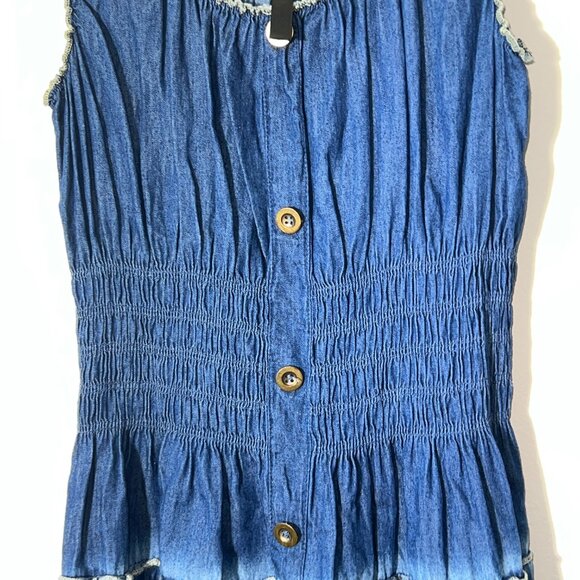 Lapis Anthropologie Tiered Smocked Denim Maxi Peasant Prairie Boho Dress Sz M - Picture 6 of 15